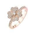 Hot Sale Silver Four Leaf Clover Rings with Heart CZ